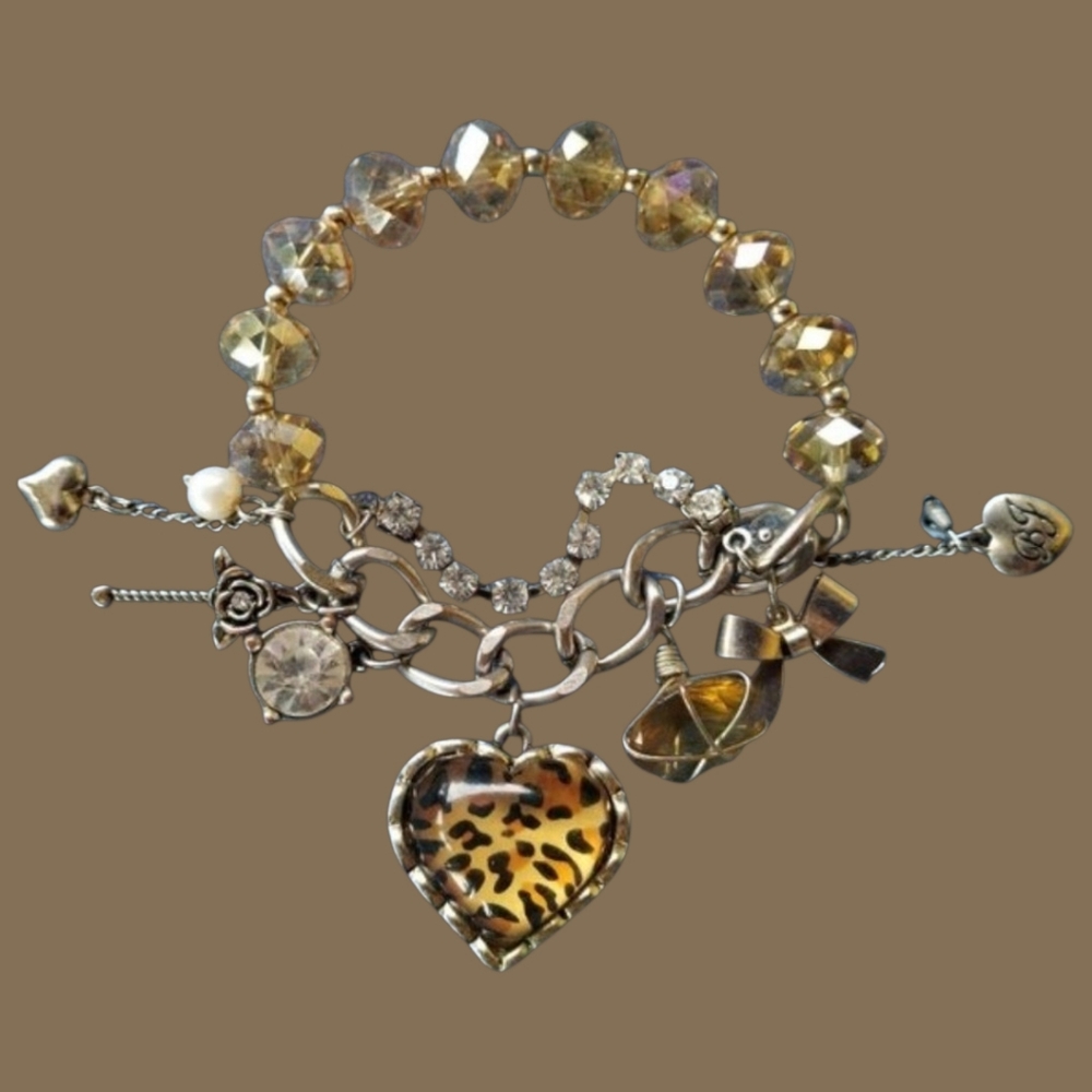 💛Betsey Leopard Cat Cheetah Animal Print Heart Charm Bracelet - EPC💛 - Picture 7 of 9